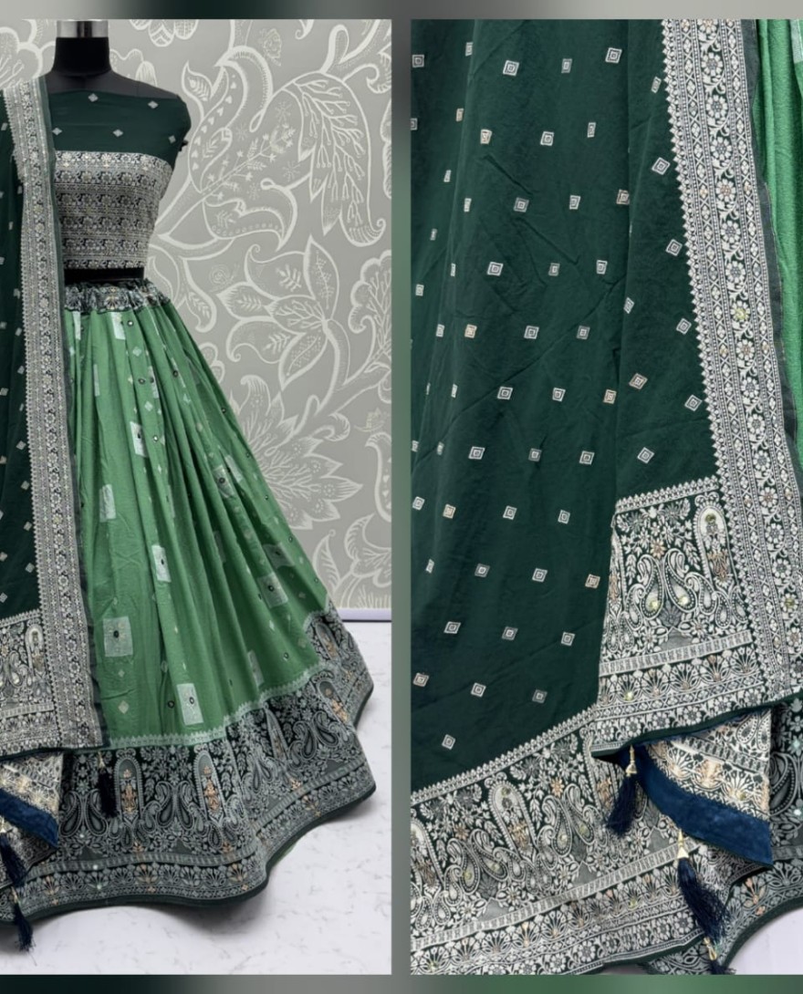 2884green - Eye-Catchy Green Color range Sober Work Georgette Fabric wedding wear lehenga choli 